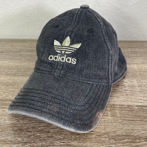 Adidas Originals Washed‎ Black Denim Dad Hat Trefoil Logo Adjustable Cap - Picture 13 of 13